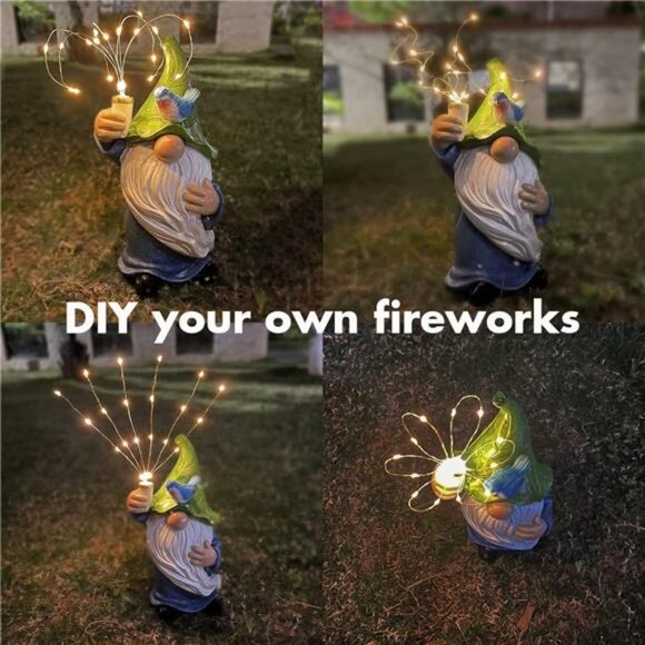 Garden Gnomes with Firework Solar Light Garden Decor for Outside Statues - Picture 4 of 7